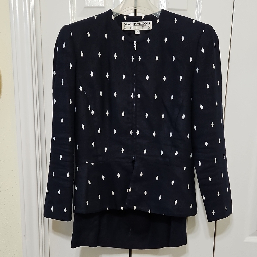 Dark Navy Blue White Women's Jacket & Skirt
